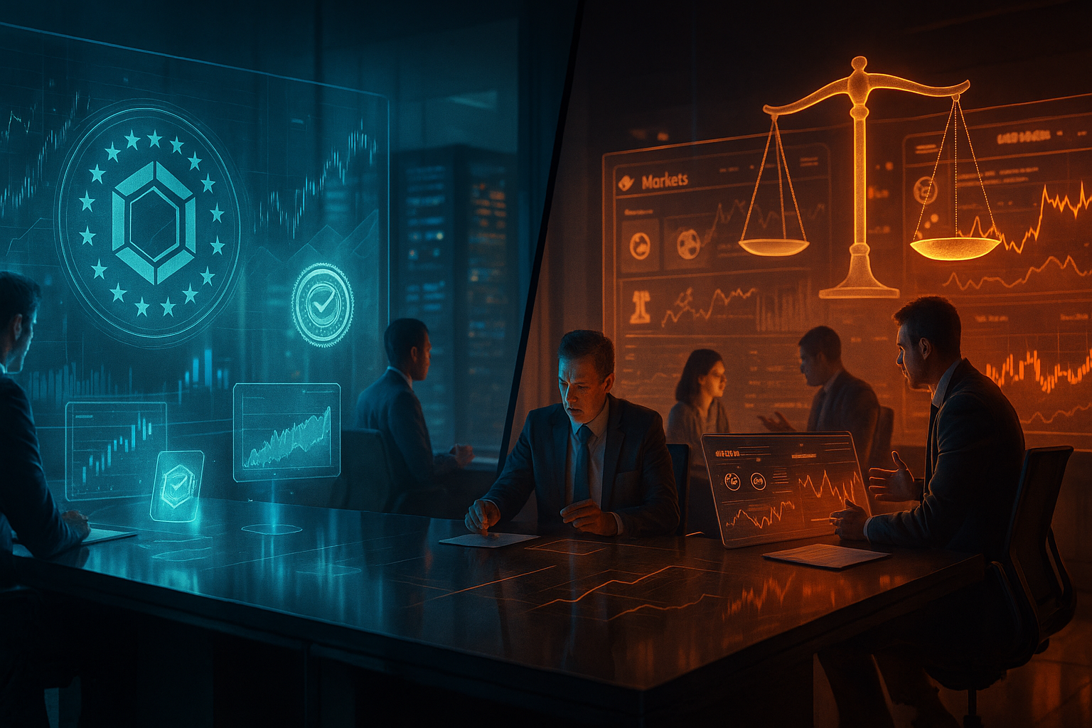 trader observando no notebook contratos binários de evento com alertas de risco regulatório