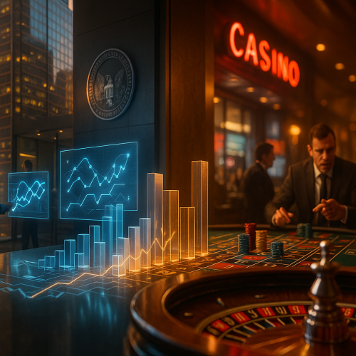 metade de um cassino fisico e metade de um app de prediction market representando o racha na industria