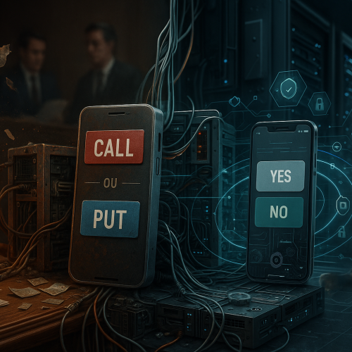 ilustração de fraude em opções binárias com plataforma offshore e investidor em risco