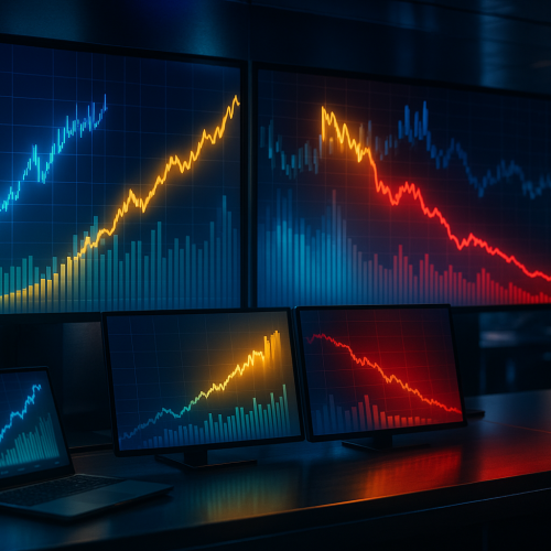 tela de canal financeiro mostrando ticker da kalshi com probabilidades de contratos de evento ao lado de indices e etfs
