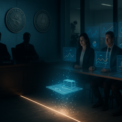 mesa de reguladores em nevada analisando contratos de evento considerados jogo ilegal