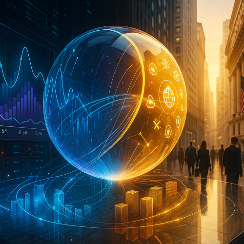 ilustracao de edificio da cftc em washington com graficos digitais representando contratos de evento da polymarket